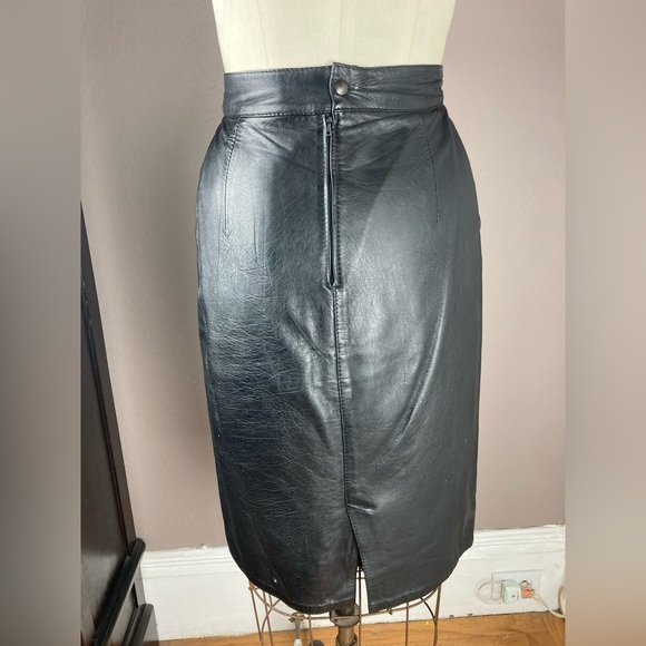 Black Leather Midi Skirt - Made in Italy - 27”W - Picture 7 of 14